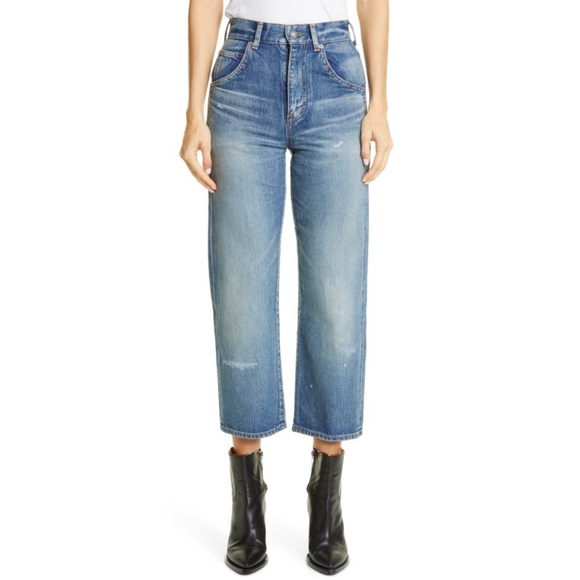 Saint Laurent Denim - Saint Laurent 70s Crop High Rise Straight Relaxed Fit Jeans Medium Wash Size 26
